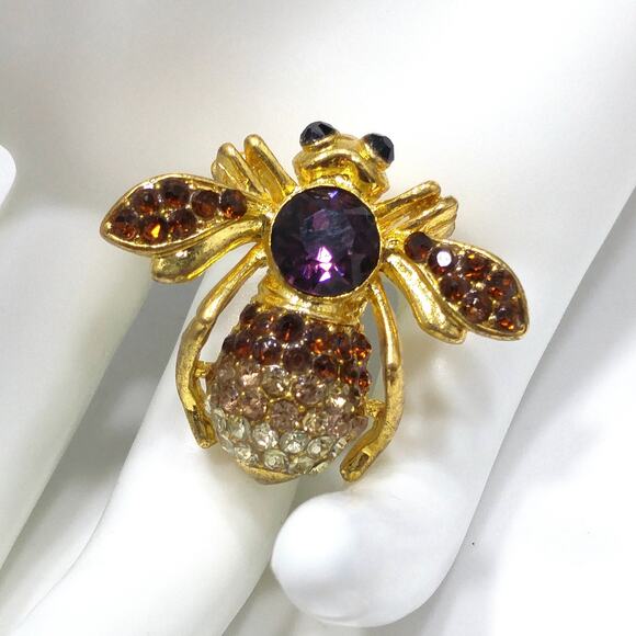 Vintage Bee Insect Rhinestone Brooch, Gold Plated, Unsigned Joan Rivers, 1990s - Picture 8 of 10